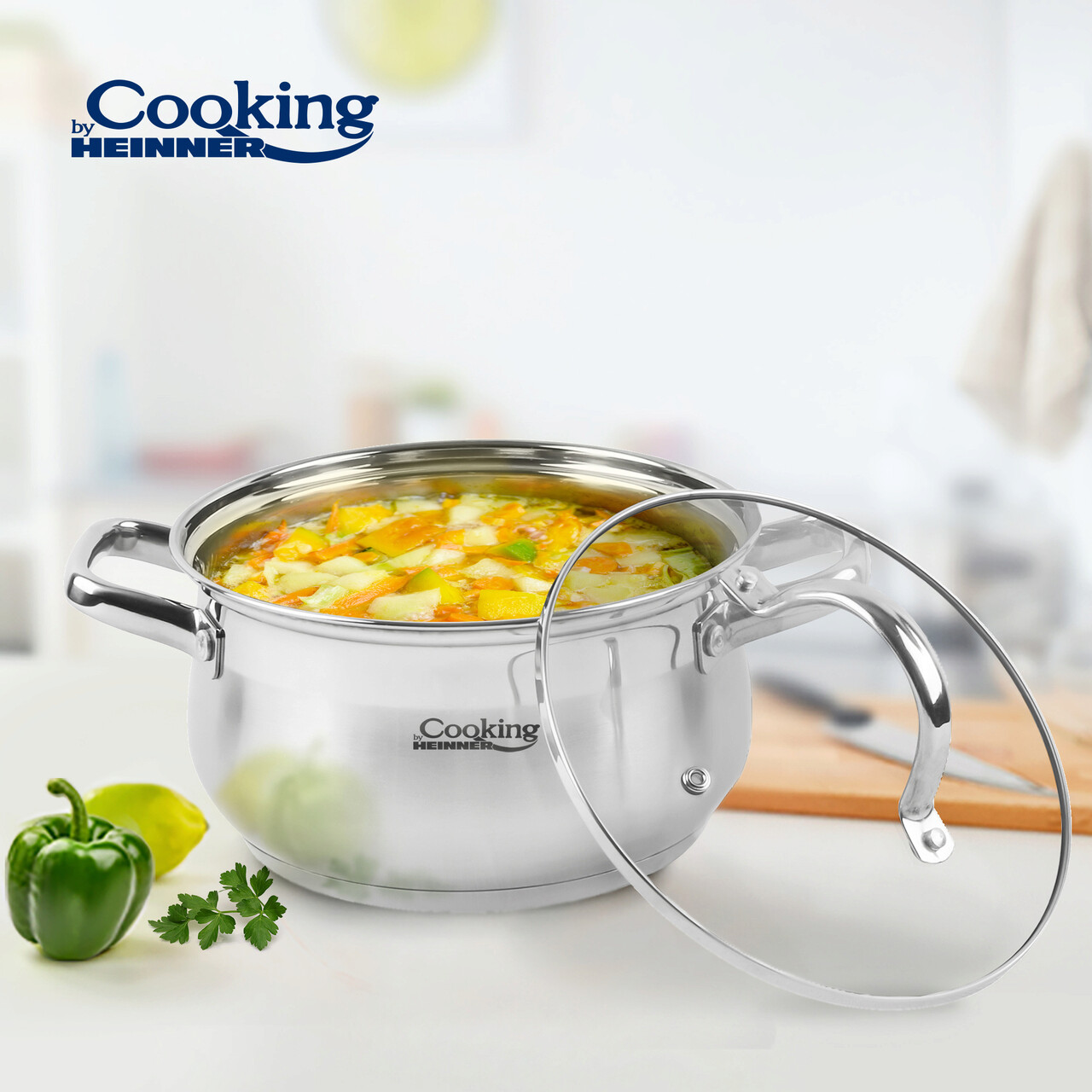 Semioala cu capac Amira, Cooking by Heinner, 22x12.5 cm, 4.7 L, inox/sticla, argintiu - imagine 4